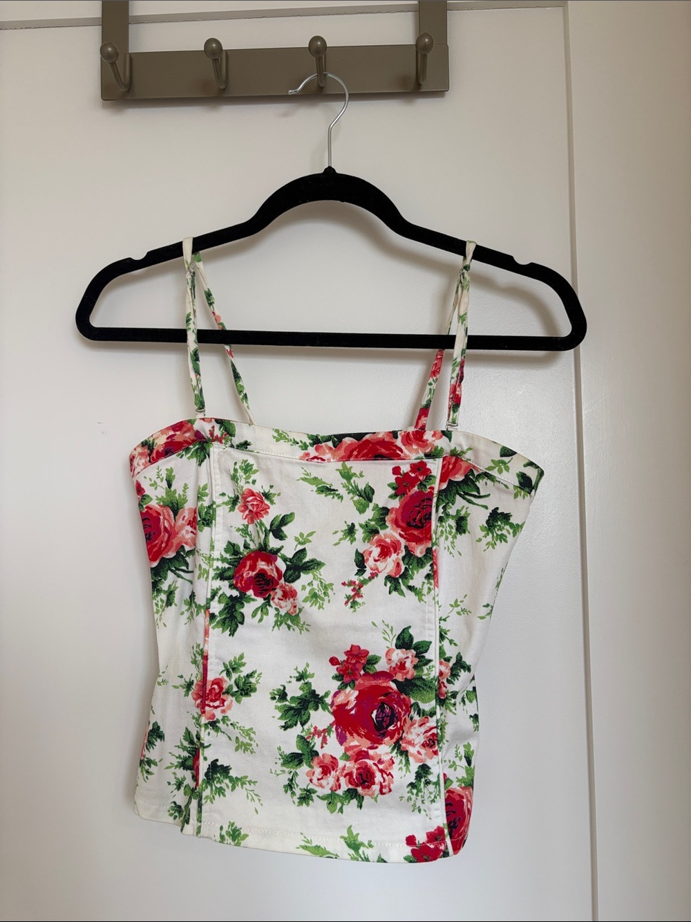 Bluenotes White Floral Square-Neck Cami with Red Rose Print